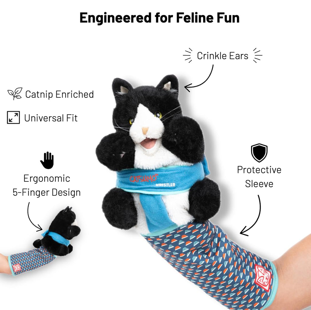 CATSUMO Cat Wrestling Glove Puppet – Interactive Hand Mitt with Protective Sleeve & Catnip