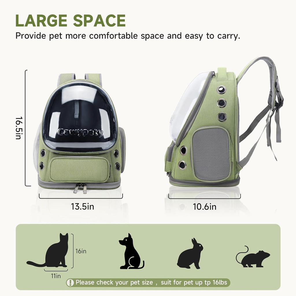 Cawypety Cat Backpack Carrier | Breathable Bubble Window Travel Carrier for Cats & Small Dogs up to 15 lbs