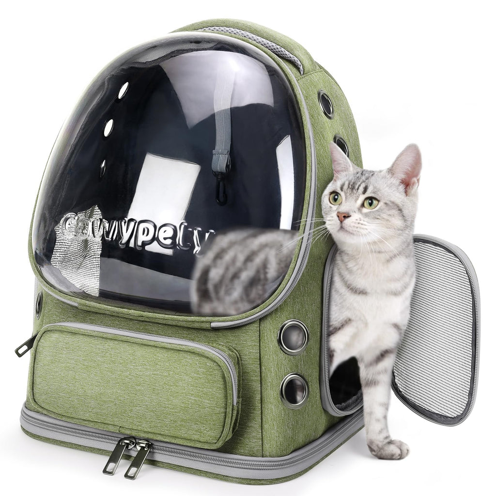 Cawypety Cat Backpack Carrier | Breathable Bubble Window Travel Carrier for Cats & Small Dogs up to 15 lbs
