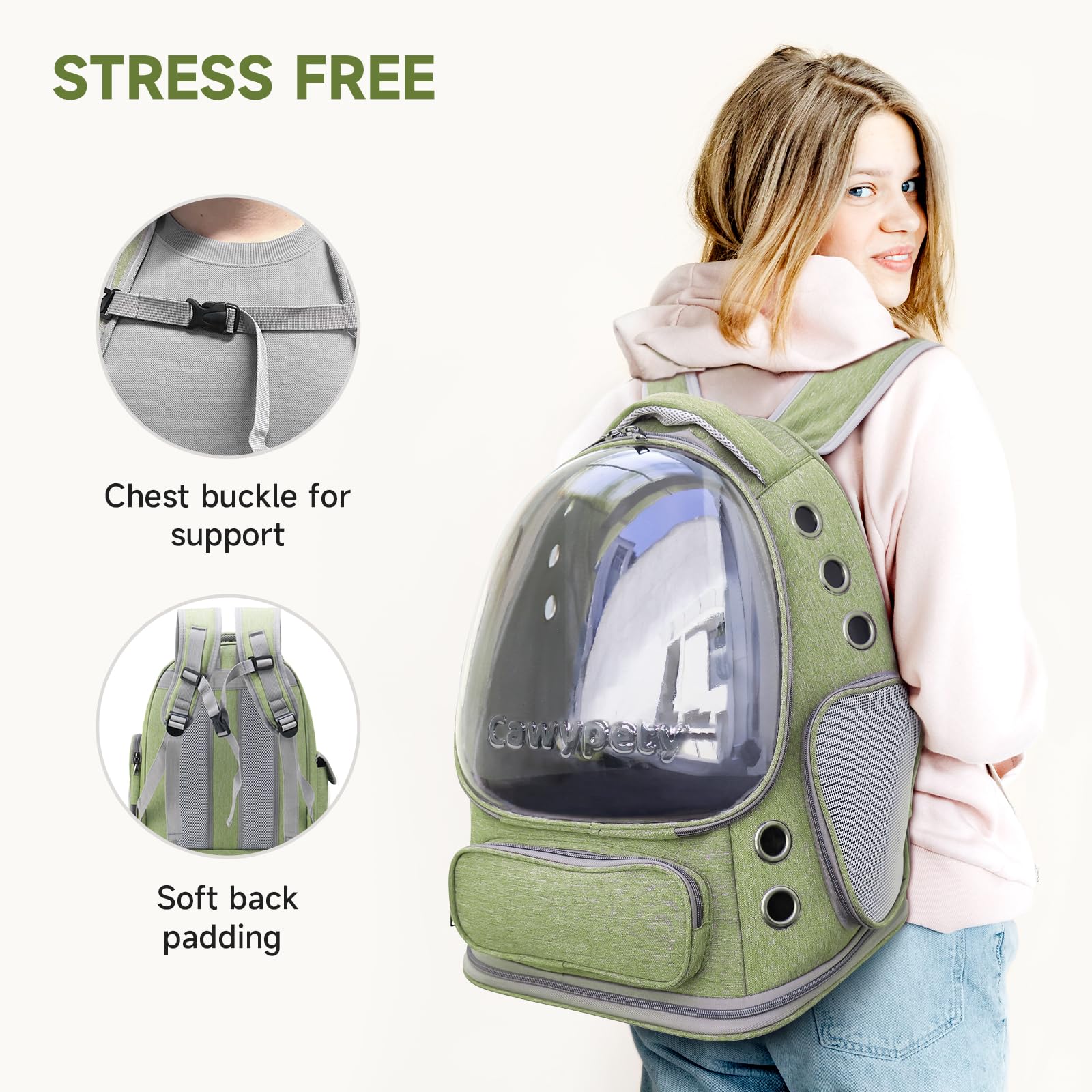 Cawypety Cat Backpack Carrier | Breathable Bubble Window Travel Carrier for Cats & Small Dogs up to 15 lbs