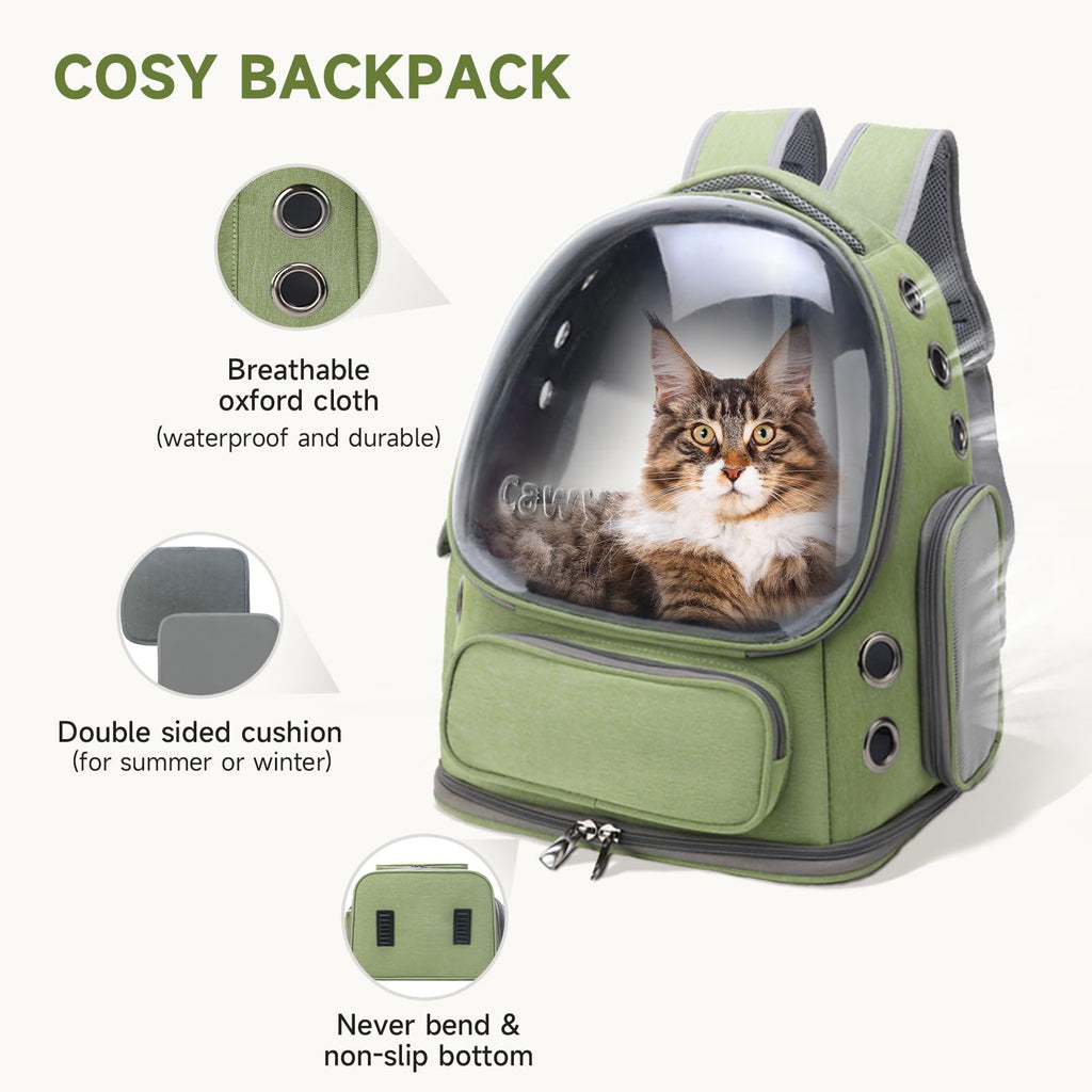Cawypety Cat Backpack Carrier | Breathable Bubble Window Travel Carrier for Cats & Small Dogs up to 15 lbs