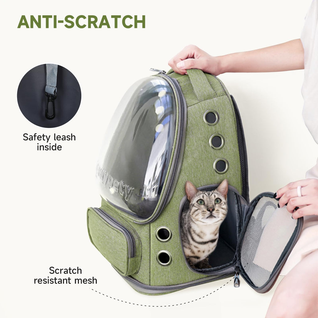 Cawypety Cat Backpack Carrier | Breathable Bubble Window Travel Carrier for Cats & Small Dogs up to 15 lbs