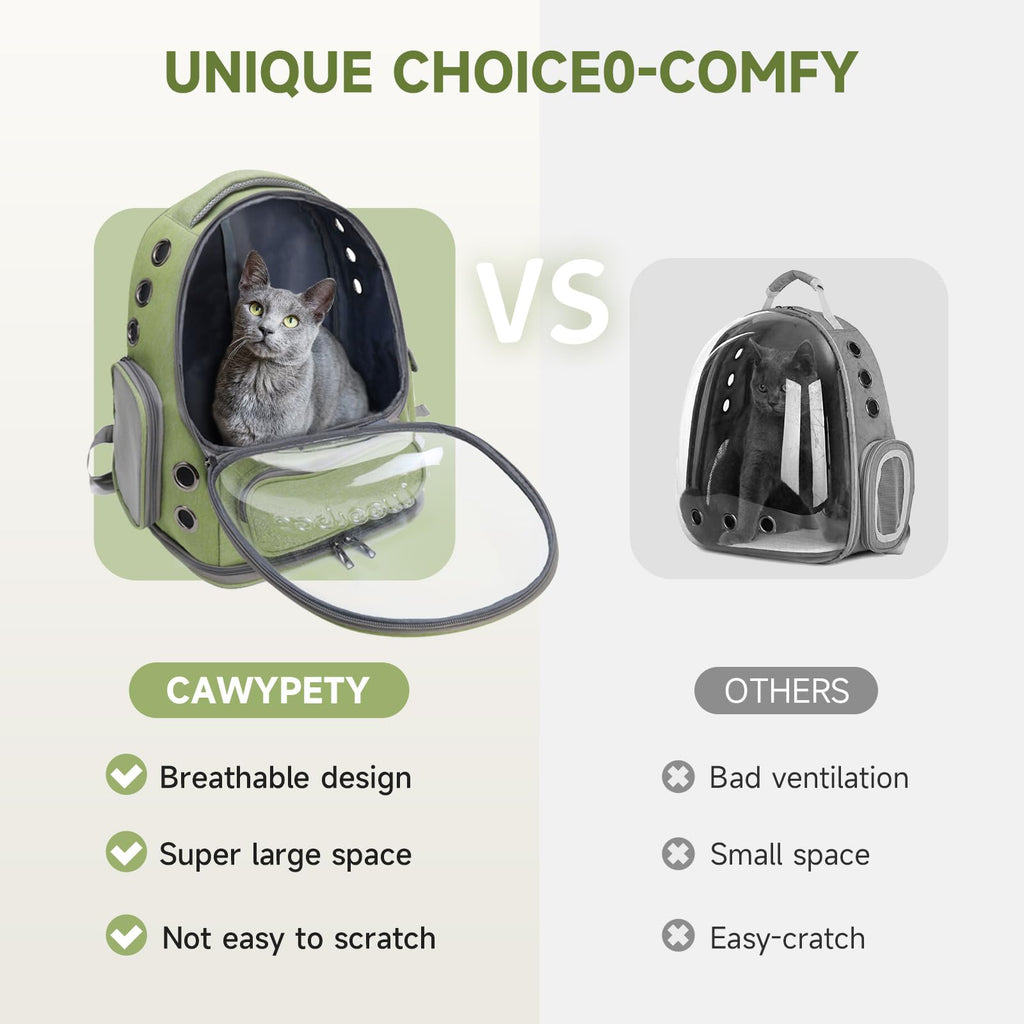 Cawypety Cat Backpack Carrier | Breathable Bubble Window Travel Carrier for Cats & Small Dogs up to 15 lbs