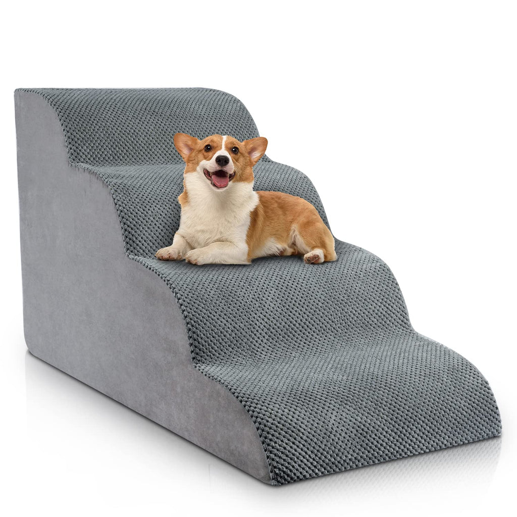 Chic Threads Dog Stairs for High Beds - 4-Step Non-Slip Indoor Pet Steps
