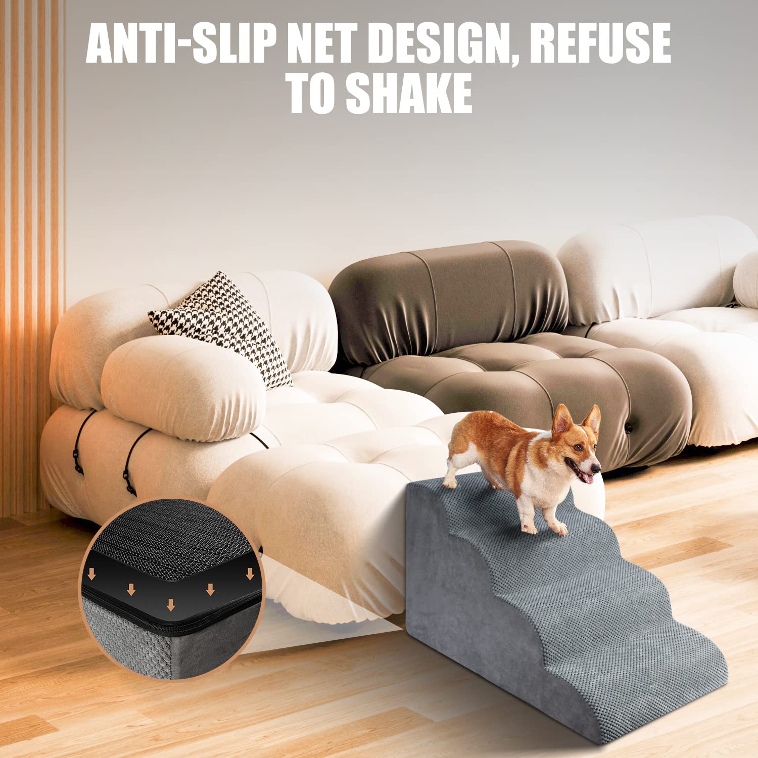 Chic Threads Dog Stairs for High Beds - 4-Step Non-Slip Indoor Pet Steps