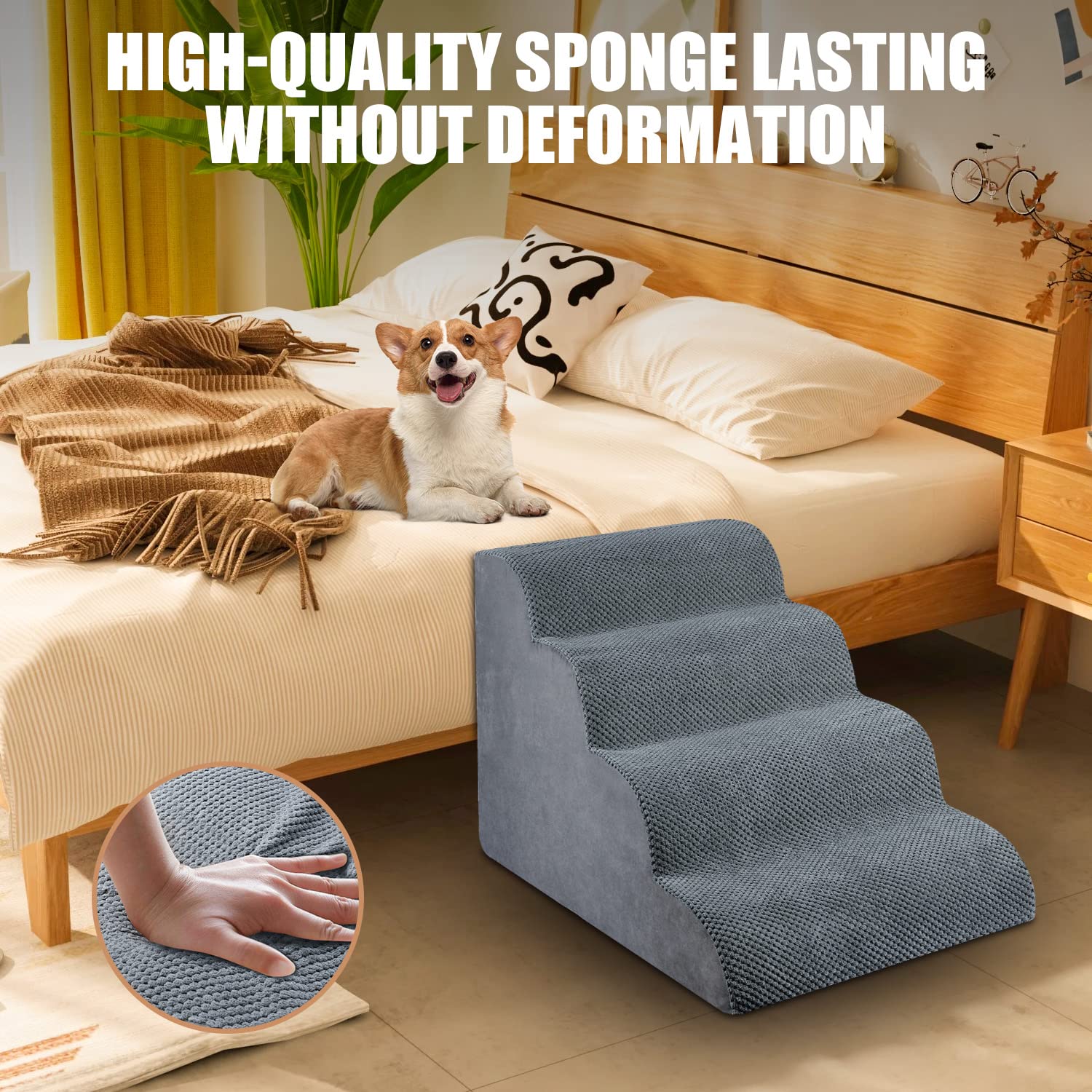 Chic Threads Dog Stairs for High Beds - 4-Step Non-Slip Indoor Pet Steps