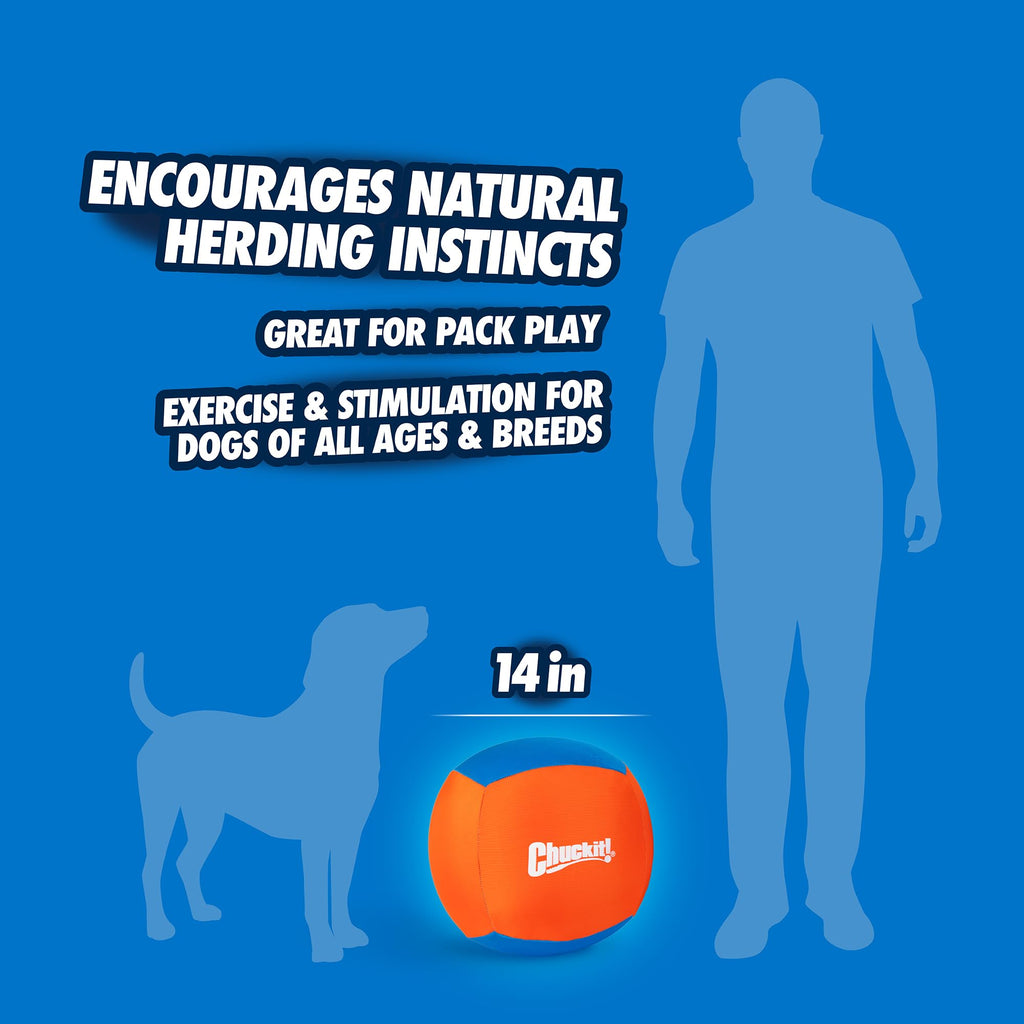 Chuckit! Big Air Fetch Ball (14 Inch) – Herding Instinct Dog Toy with Pump | All Breeds