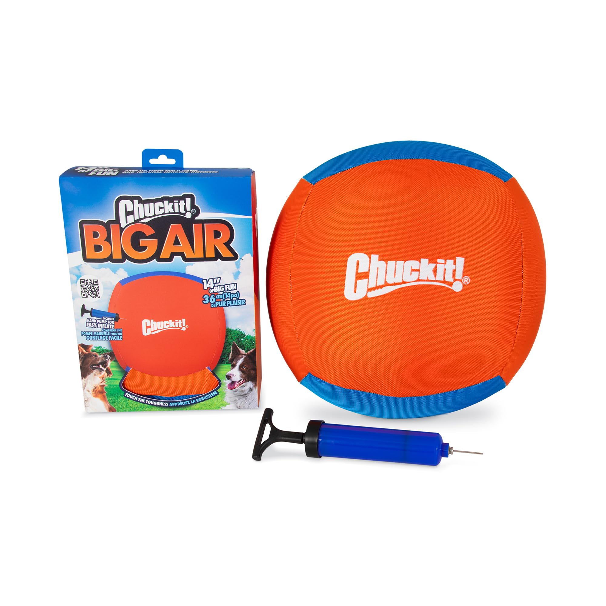 Chuckit! Big Air Fetch Ball (14 Inch) – Herding Instinct Dog Toy with Pump | All Breeds
