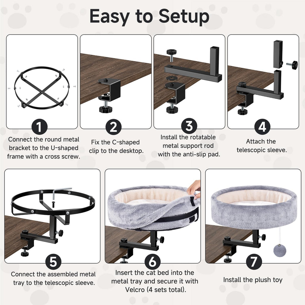Chumajor Cat Desk Bed — 360° Rotating & Adjustable, 44 lb Capacity