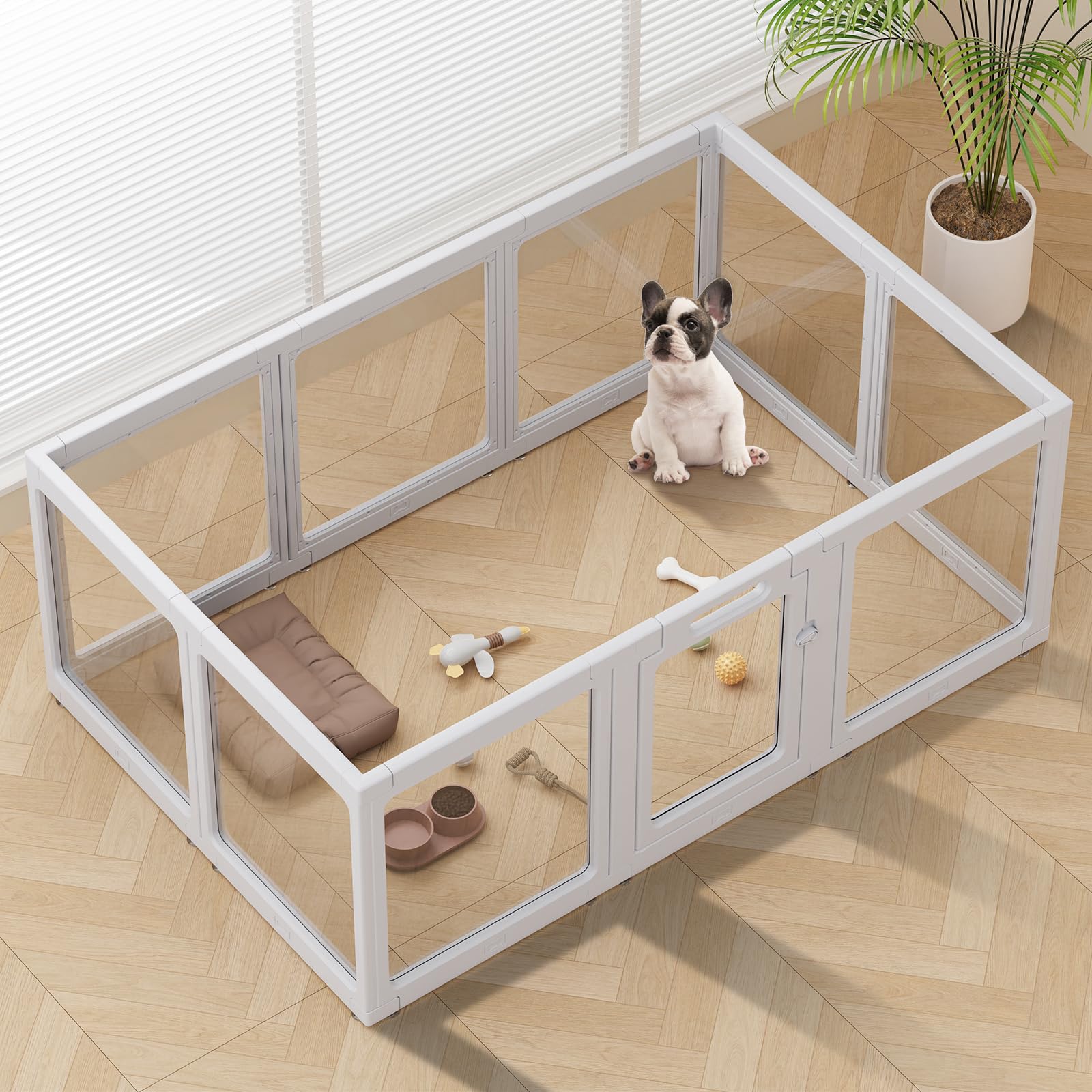 ClimbHope Clear Acrylic Dog Playpen Indoor – 10-Panel Pet Fence & Whelping Cage (Grey)