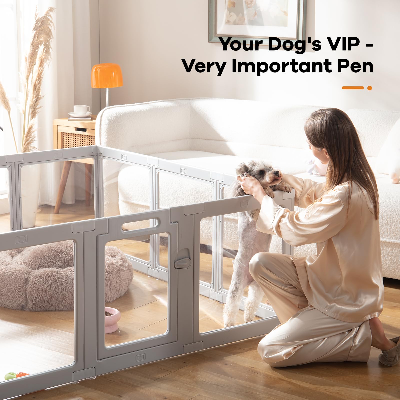 ClimbHope Clear Acrylic Dog Playpen Indoor – 10-Panel Pet Fence & Whelping Cage (Grey)