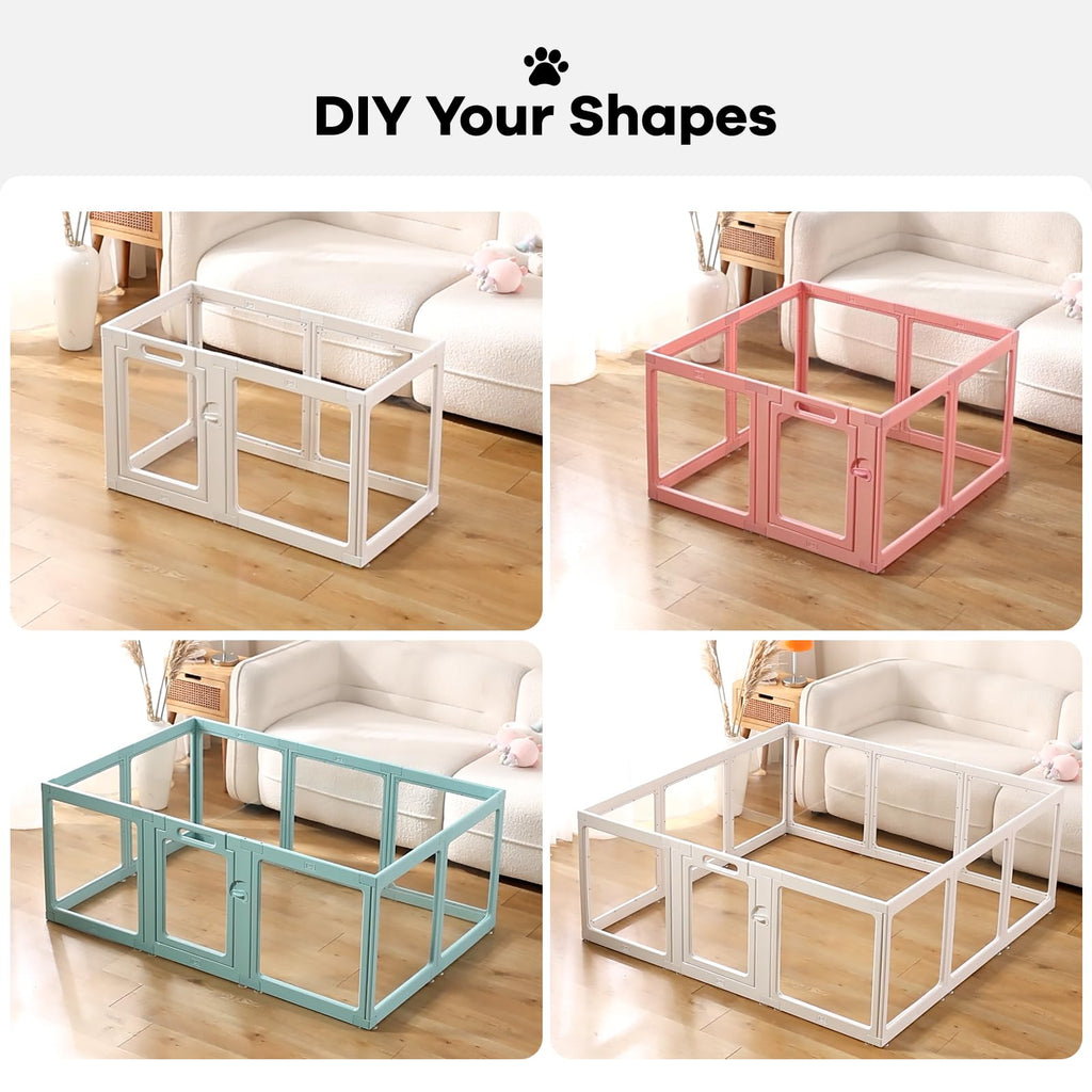 ClimbHope Clear Acrylic Dog Playpen Indoor – 10-Panel Pet Fence & Whelping Cage (Grey)