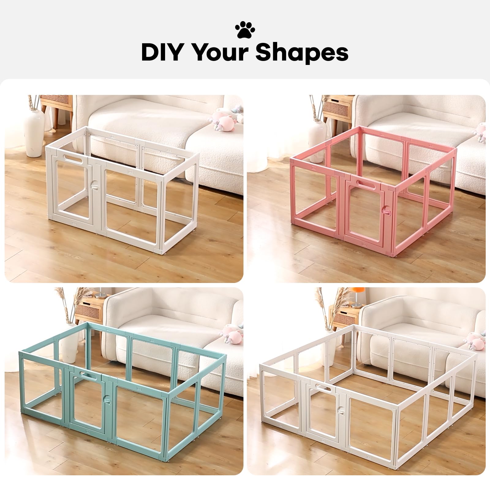 ClimbHope Clear Acrylic Dog Playpen Indoor – 10-Panel Pet Fence & Whelping Cage (Grey)