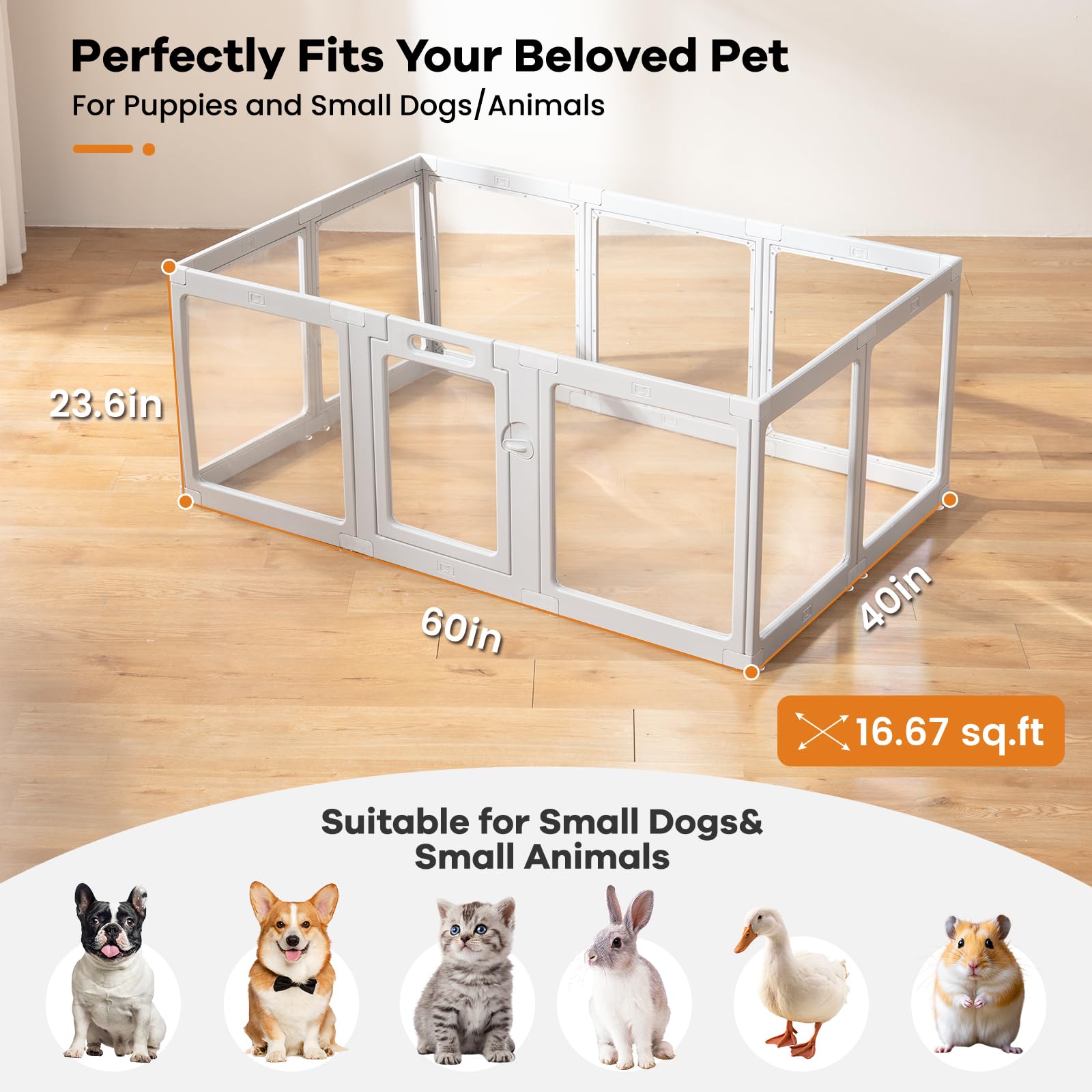 ClimbHope Clear Acrylic Dog Playpen Indoor – 10-Panel Pet Fence & Whelping Cage (Grey)