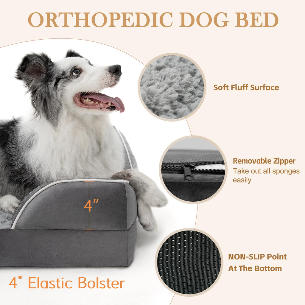 Comfort Expression Orthopedic Dog Bed for Large Dogs — 38x25 in, Waterproof, Non-Slip