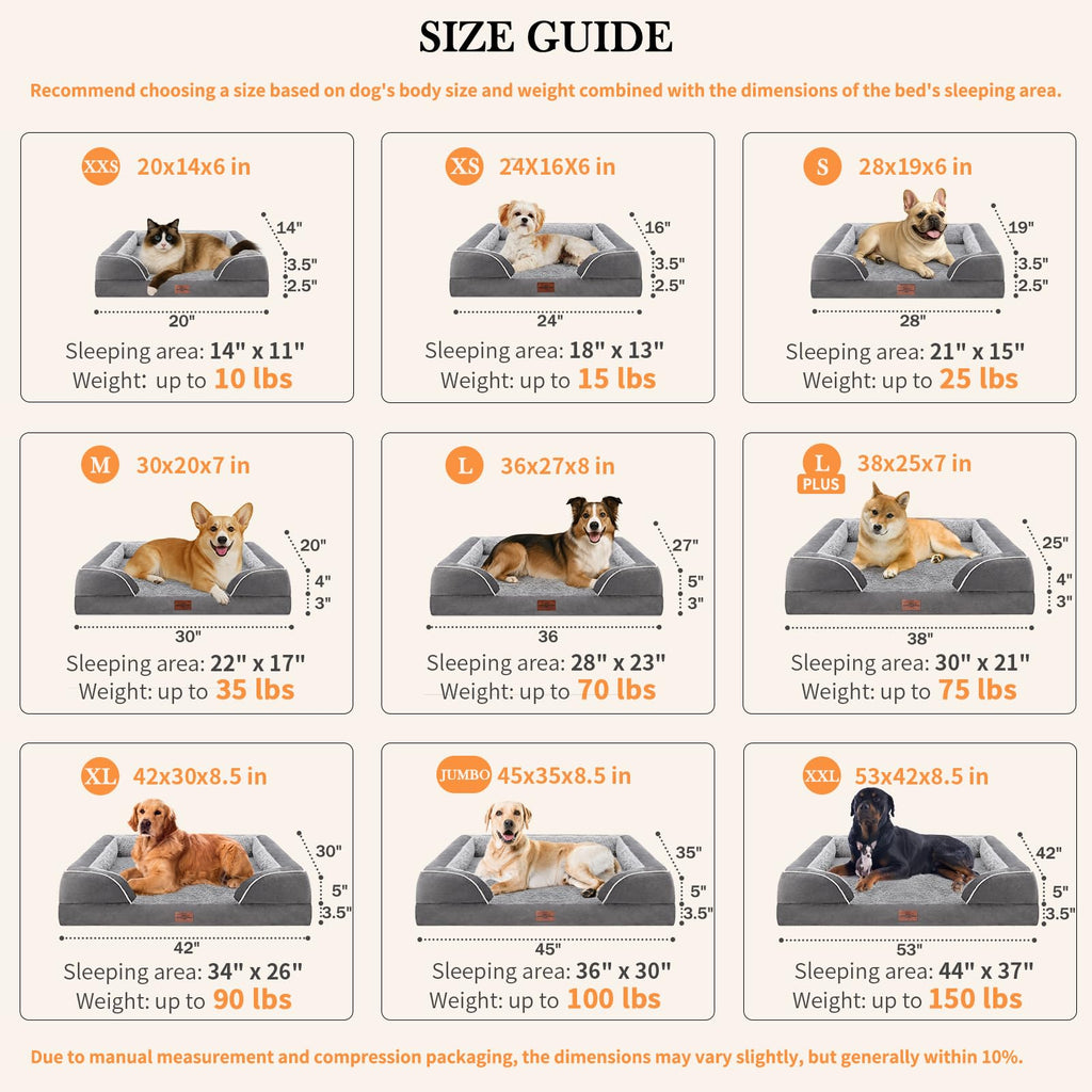 Comfort Expression Orthopedic Dog Bed for Large Dogs — 38x25 in, Waterproof, Non-Slip