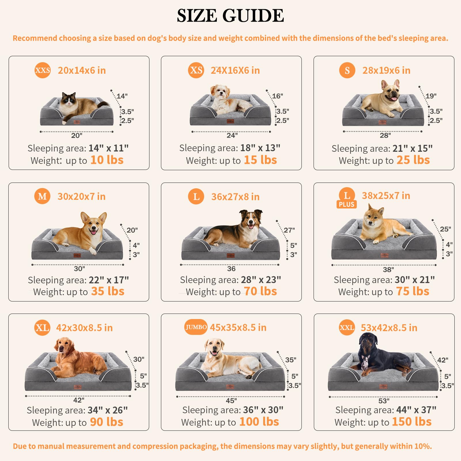 Comfort Expression Orthopedic Dog Bed for Large Dogs — 38x25 in, Waterproof, Non-Slip