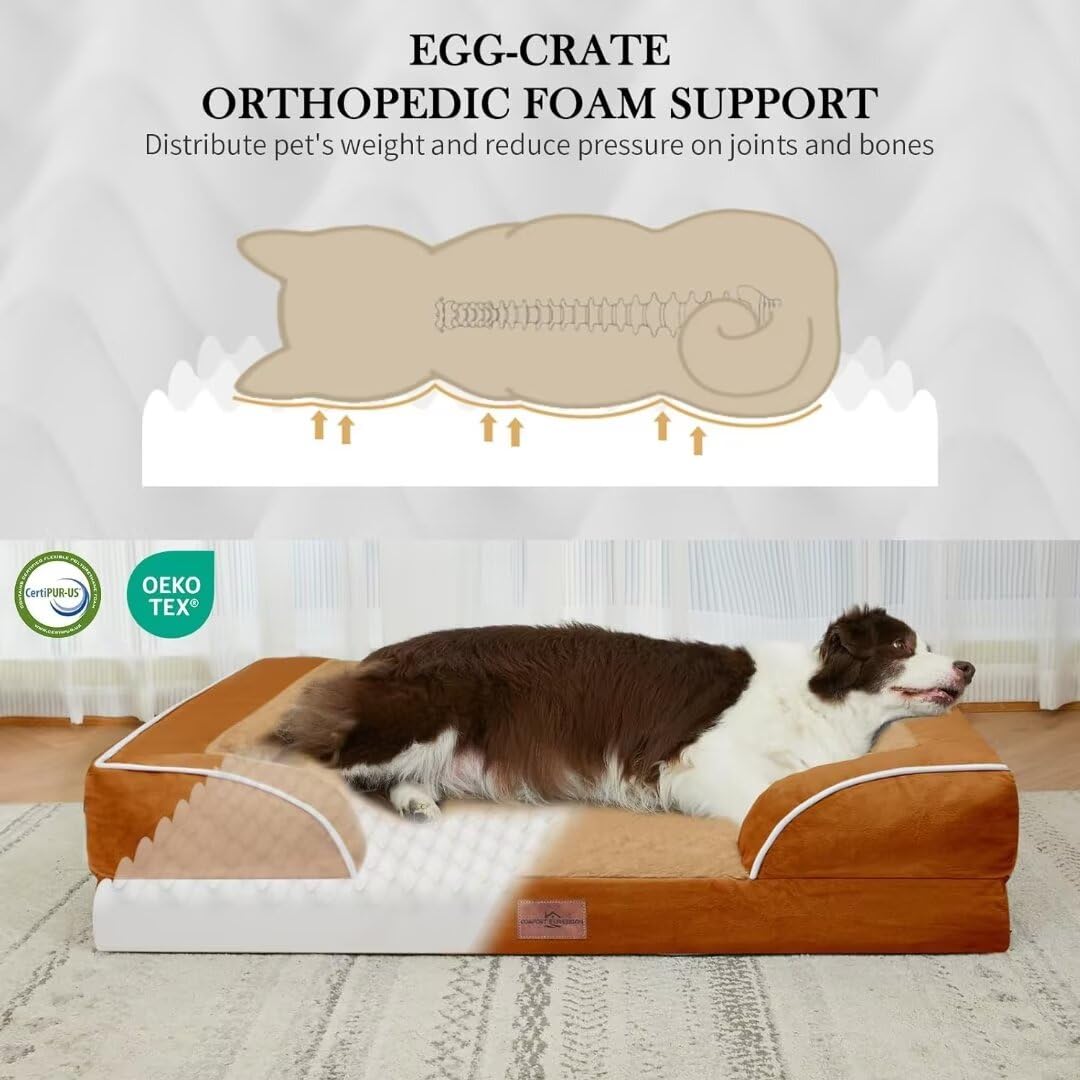 Comfort Expression Orthopedic Dog Bed for Extra Large Dogs – 42x30 in, Waterproof Egg Crate Foam