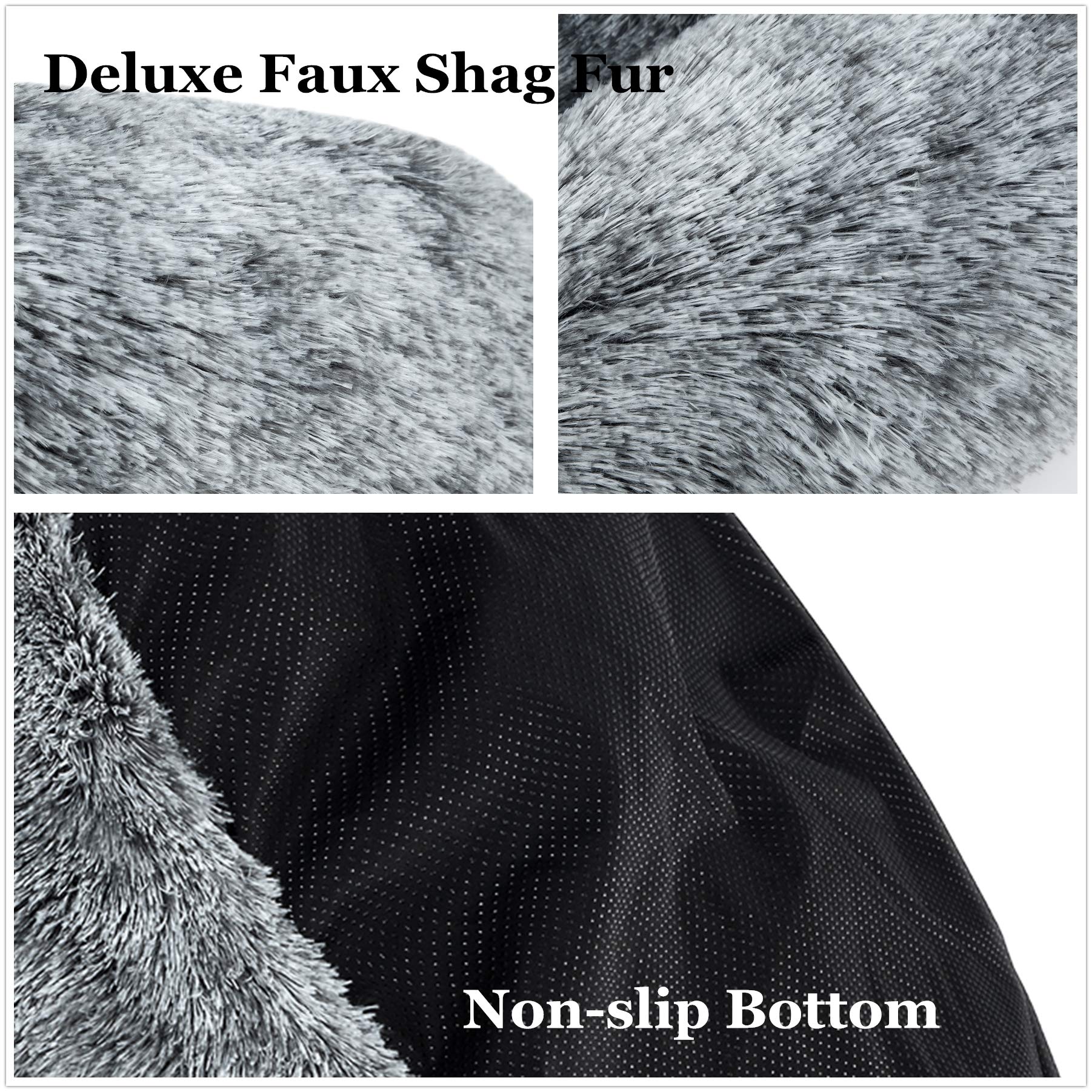 Coohom Oval Calming Donut Cuddler Dog Bed – Grey Shag Faux Fur Round Pet Bed (30/36/43 inches)