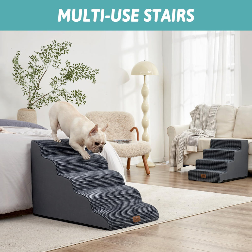 COZY KISS Extra Wide Dog Stairs - 5-Step, 19.7in Wide, Charcoal Grey