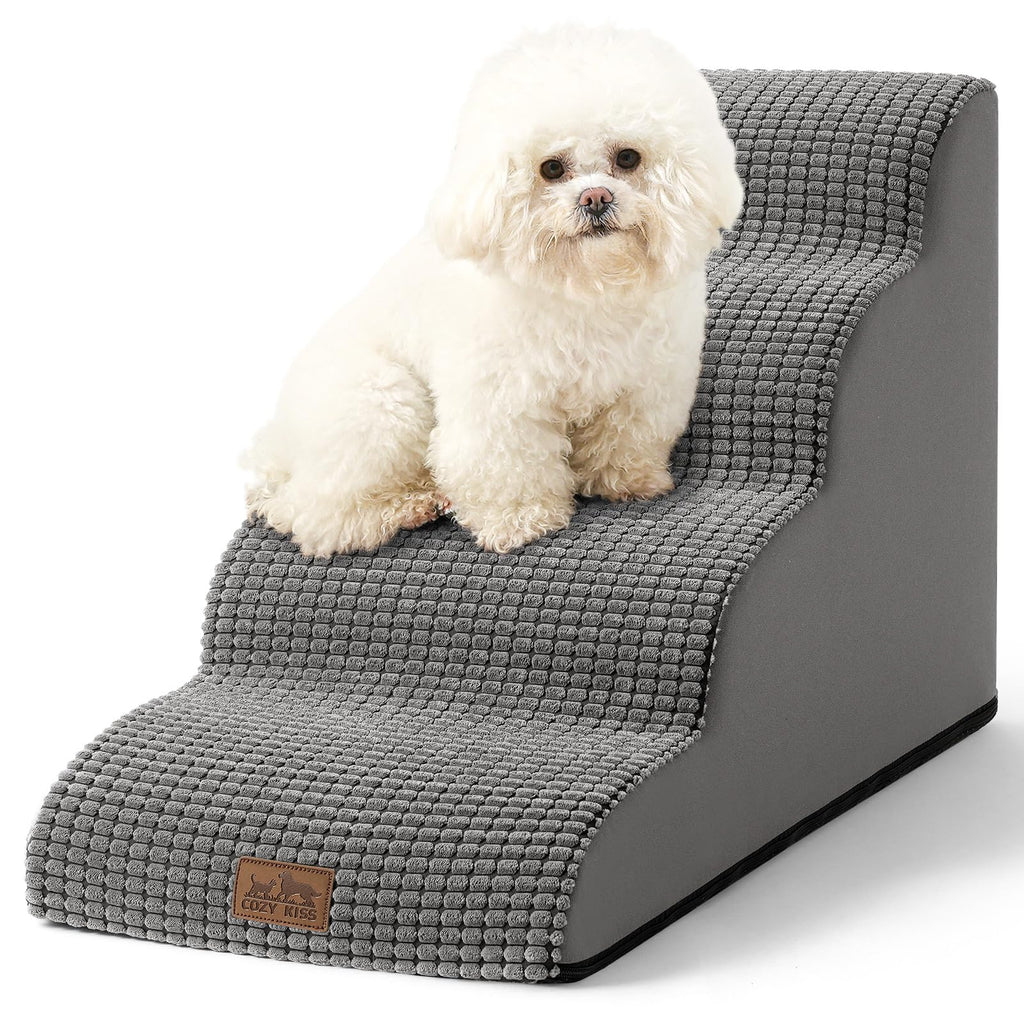 COZY KISS Dog Stairs for Small Dogs - 4-Step Curved Ramp - 19.7 inch Height - Dark Grey