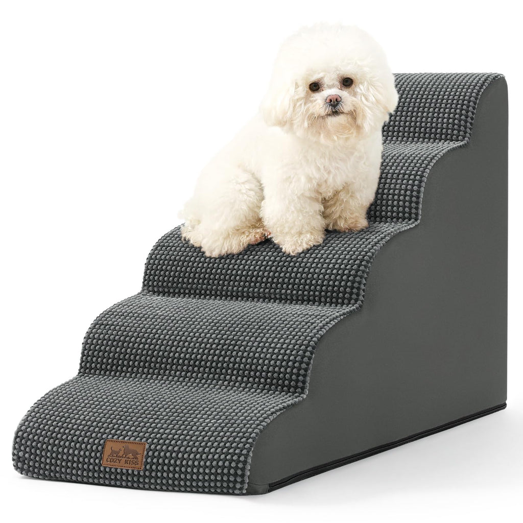 COZY KISS 5-Step Dog Stairs for High Bed – 22.6-Inch Height, Charcoal Grey