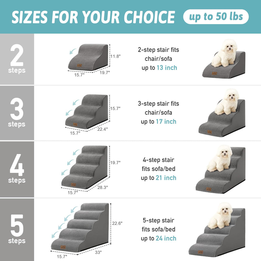 COZY KISS Dog Stairs for Small Dogs - 4-Step Curved Ramp - 19.7 inch Height - Dark Grey