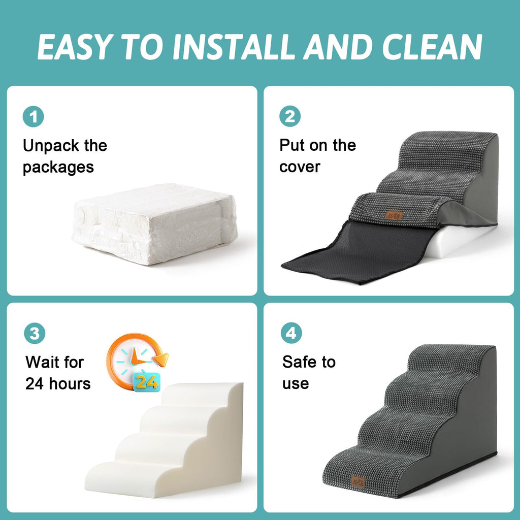 COZY KISS 5-Step Dog Stairs for High Bed – 22.6-Inch Height, Charcoal Grey