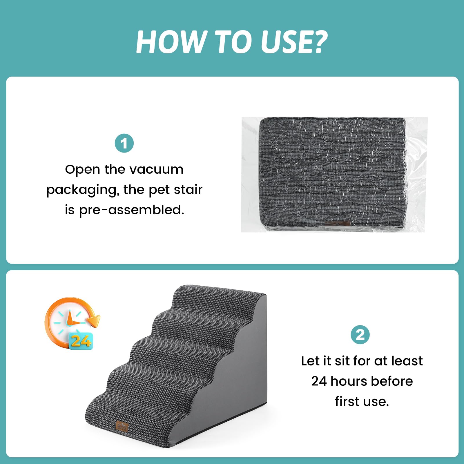 COZY KISS Extra Wide Dog Stairs - 5-Step, 19.7in Wide, Charcoal Grey