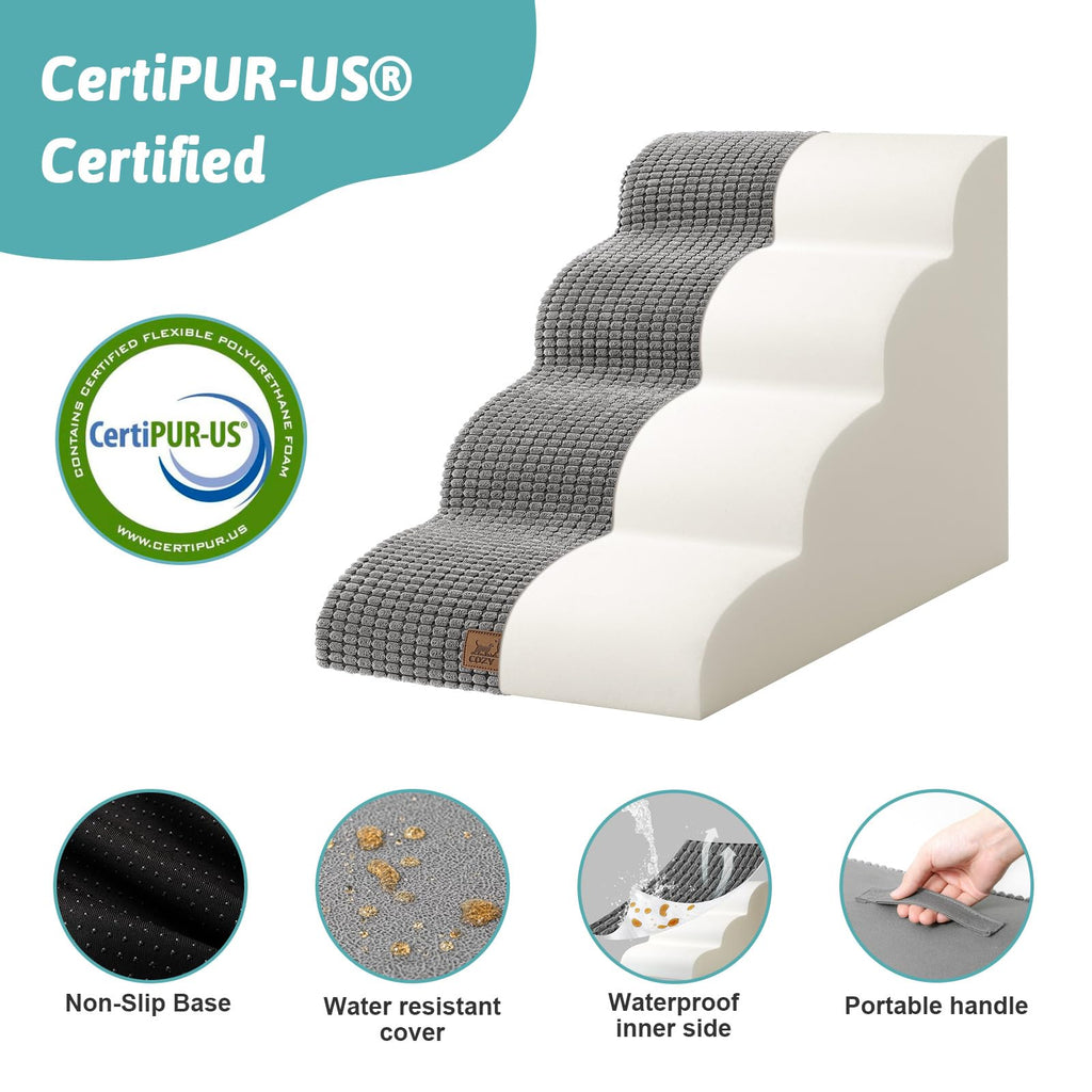 COZY KISS Dog Stairs for Small Dogs - 4-Step Curved Ramp - 19.7 inch Height - Dark Grey