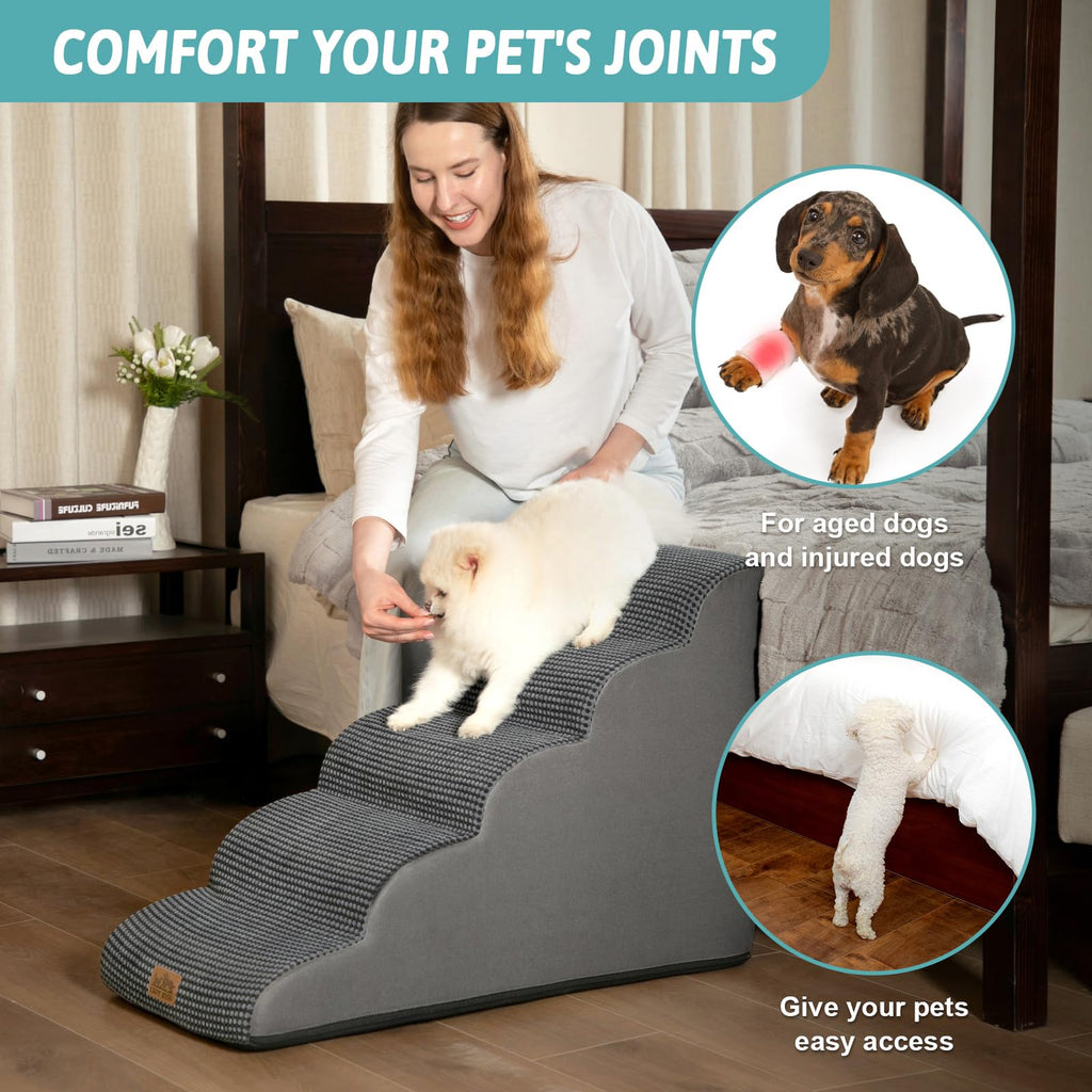 COZY KISS 5-Step Dog Stairs for High Bed – 22.6-Inch Height, Charcoal Grey