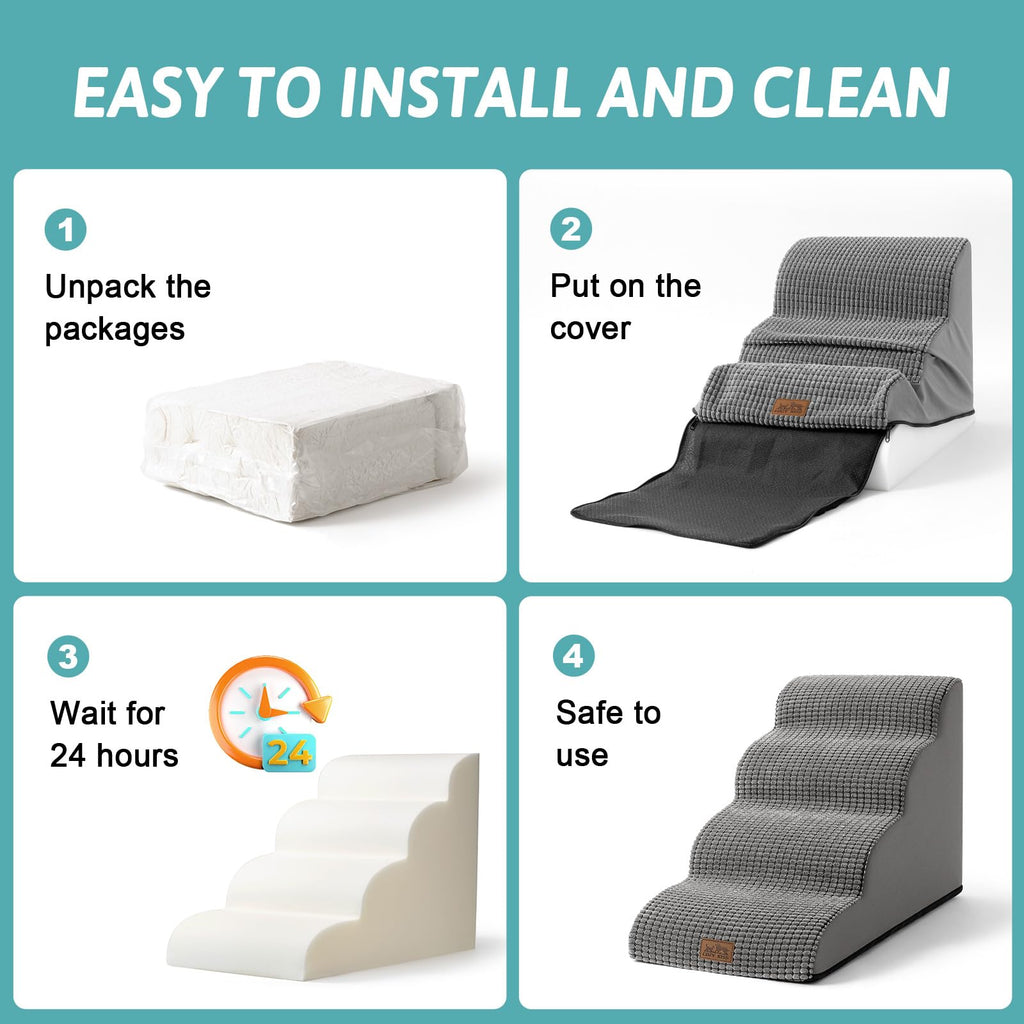 COZY KISS Dog Stairs for Small Dogs - 4-Step Curved Ramp - 19.7 inch Height - Dark Grey