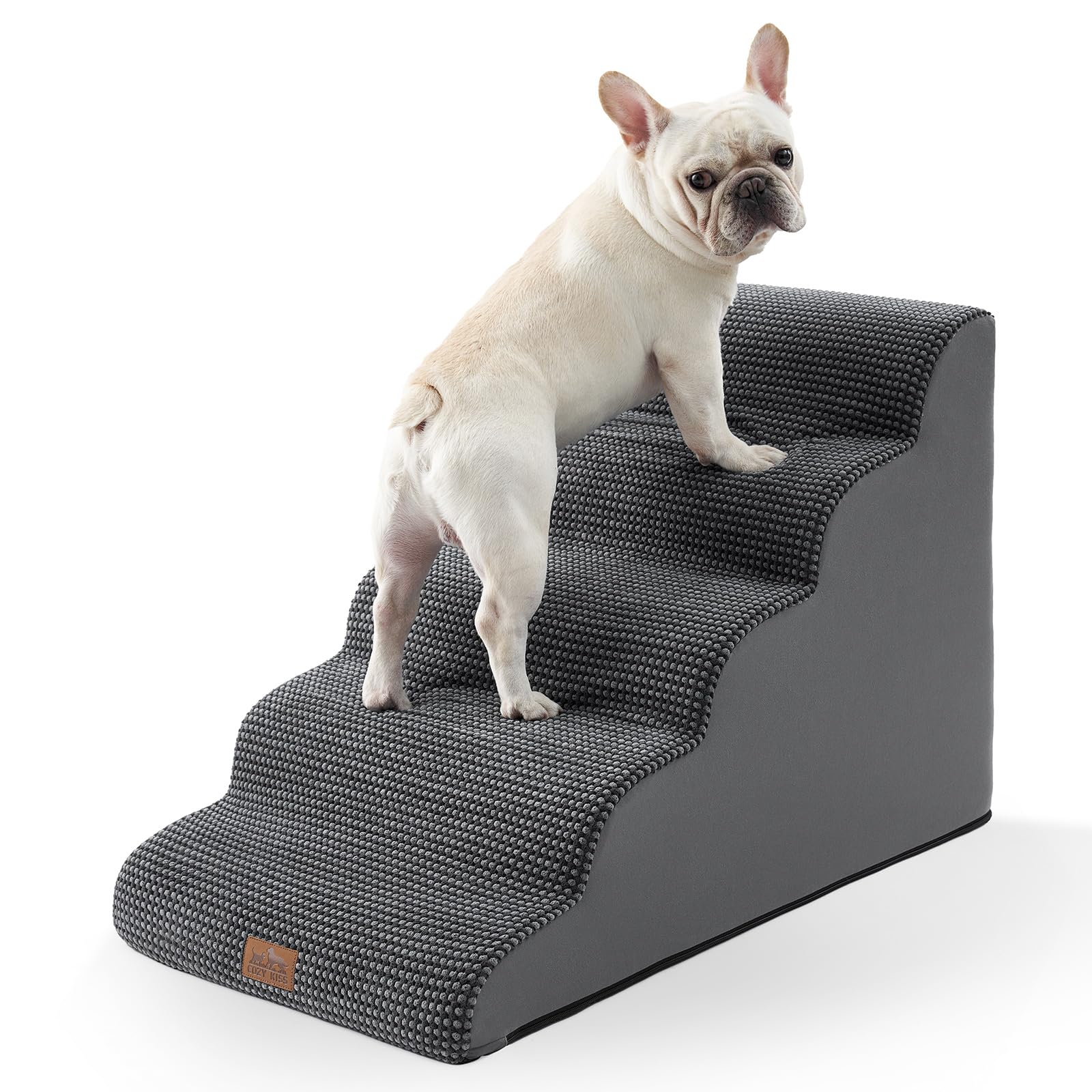 COZY KISS Extra Wide Dog Stairs - 5-Step, 19.7in Wide, Charcoal Grey