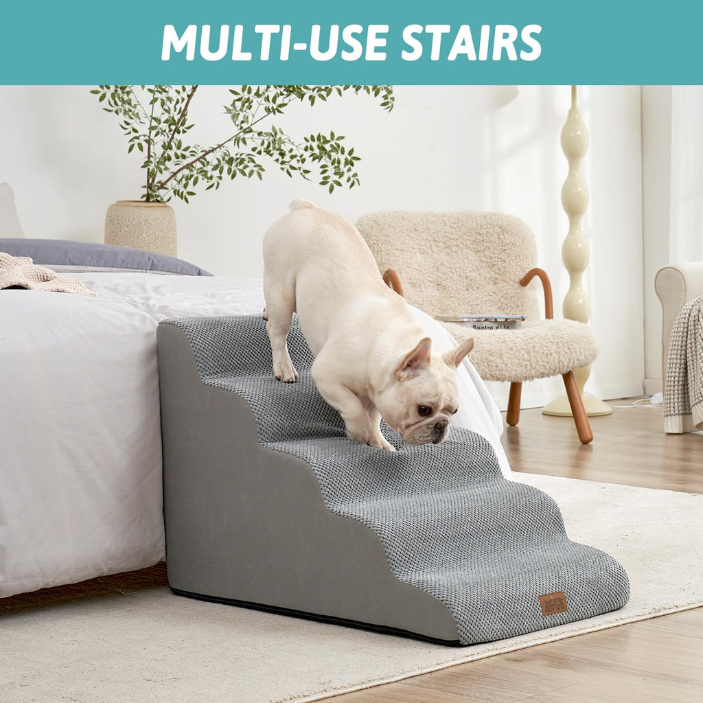 COZY KISS Wide Dog Stairs 19.7\" Wide, 5-Step Pet Steps for Beds & Cars | High-Density Foam