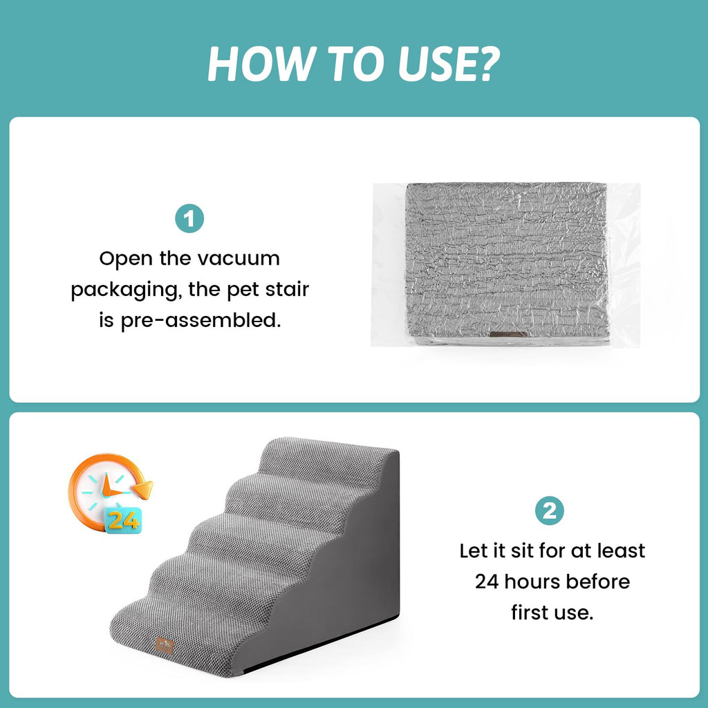 COZY KISS Wide Dog Stairs 19.7\" Wide, 5-Step Pet Steps for Beds & Cars | High-Density Foam