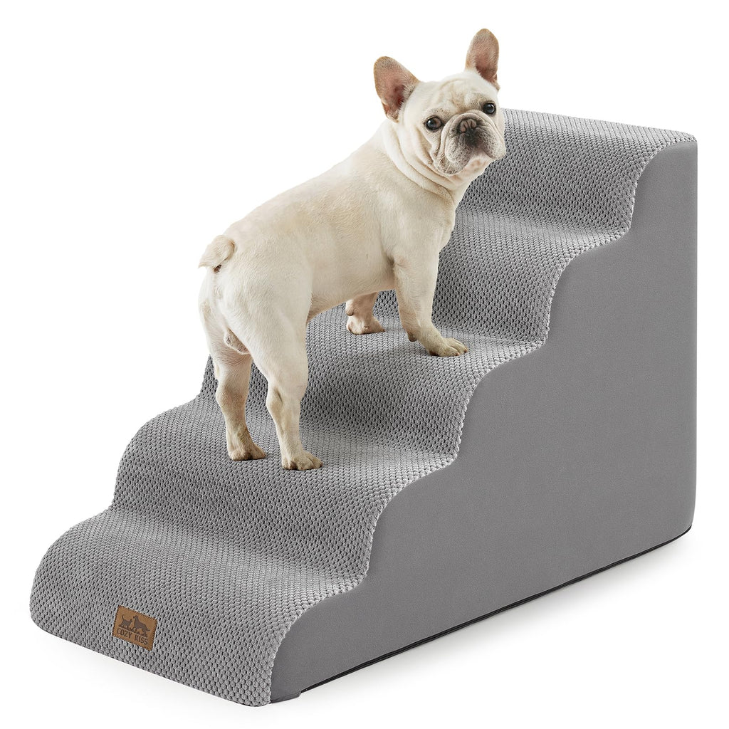 COZY KISS Wide Dog Stairs 19.7\" Wide, 5-Step Pet Steps for Beds & Cars | High-Density Foam