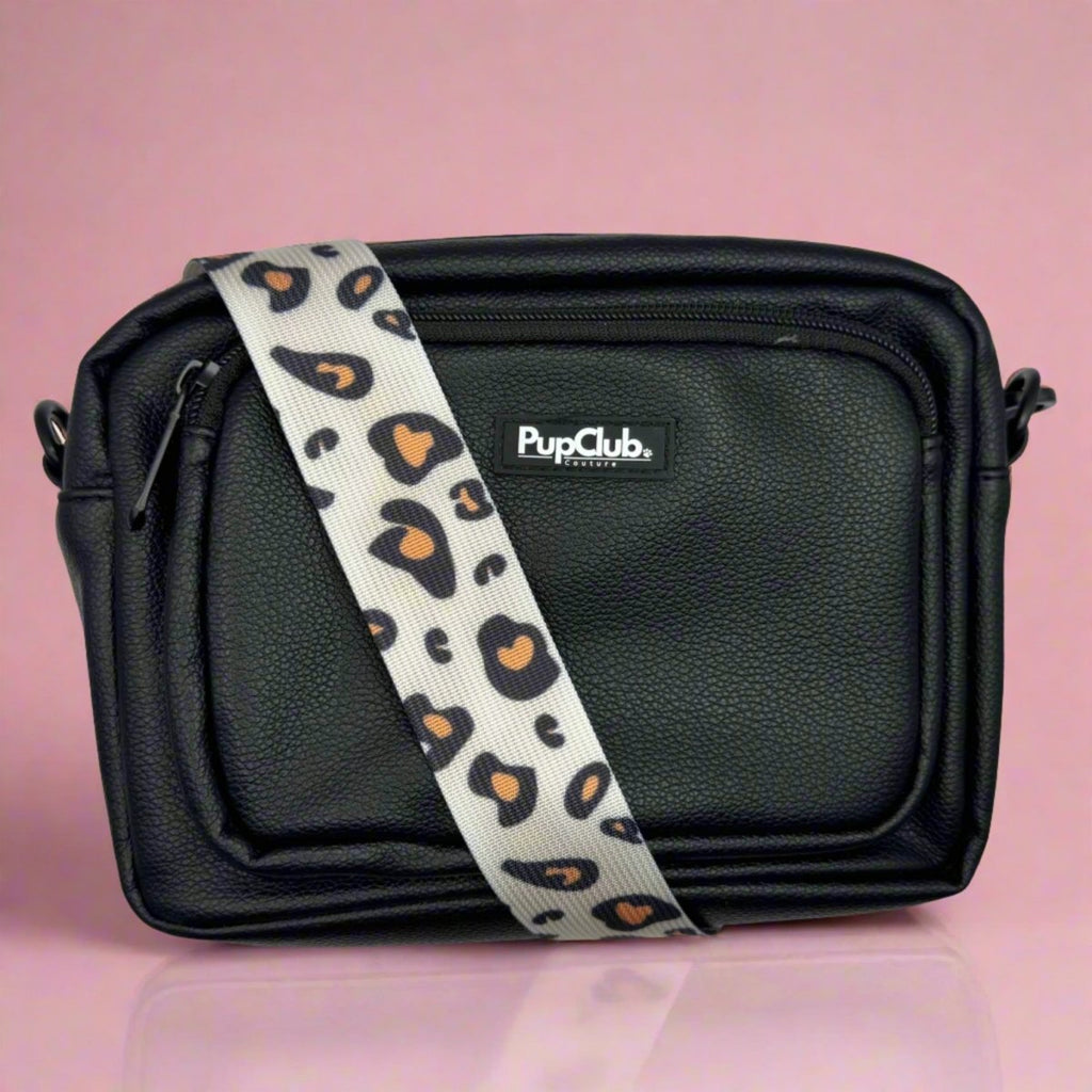 Crossbody Dog Walking Bag - Vegan Leather Black