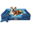 CWAWZ Large Dog Bed – Orthopedic Cooling Gel Memory Foam, 36" Navy Dutch Velvet with Bone Toy