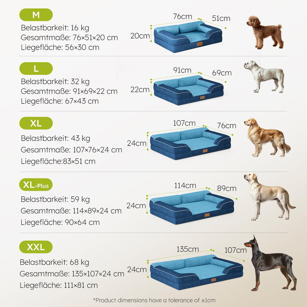 CWAWZ Large Dog Bed – Orthopedic Cooling Gel Memory Foam, 36" Navy Dutch Velvet with Bone Toy