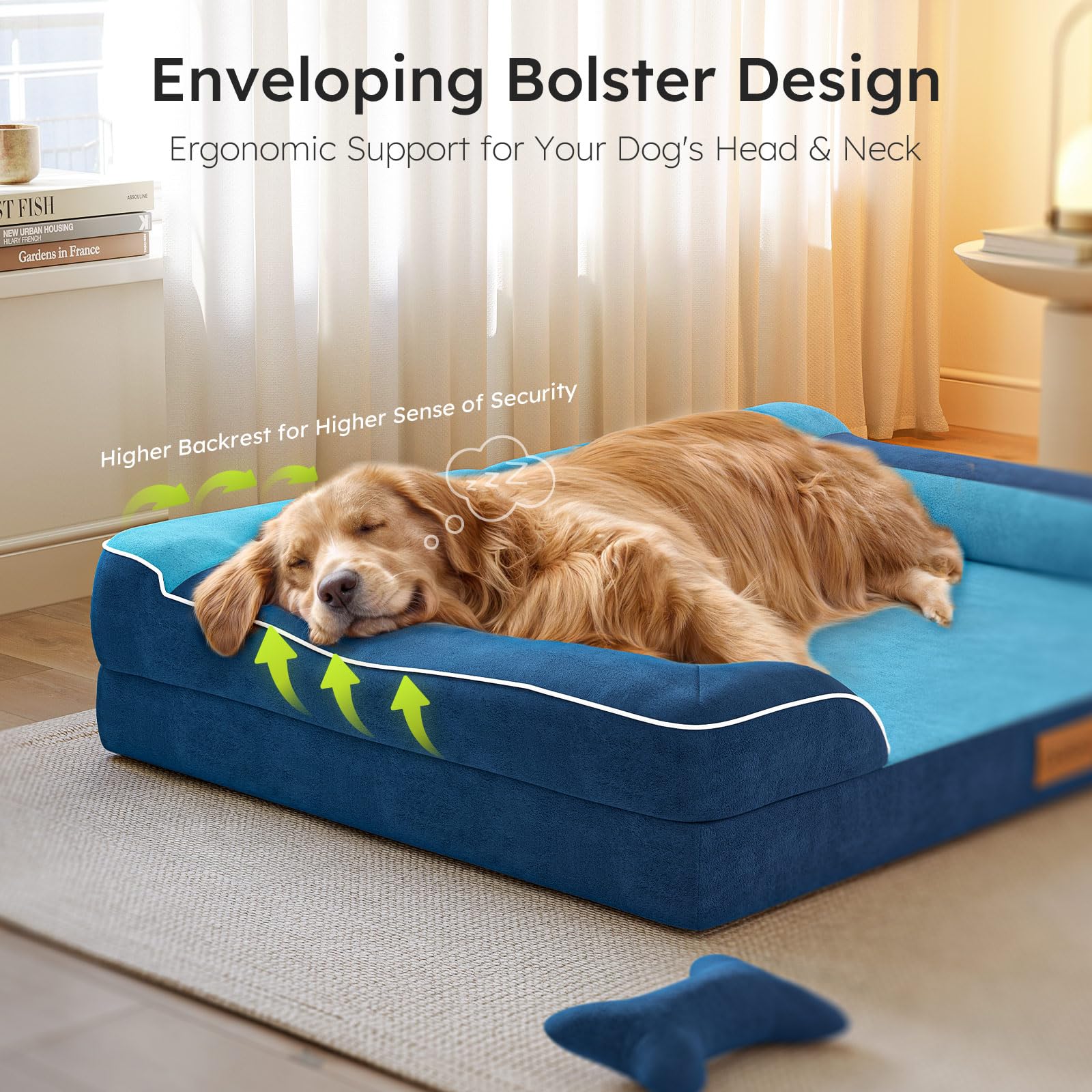 CWAWZ XXL Dog Bed for Extra Large Dogs – Orthopedic, Cooling Gel Foam, 53-inch Navy Dutch Velvet