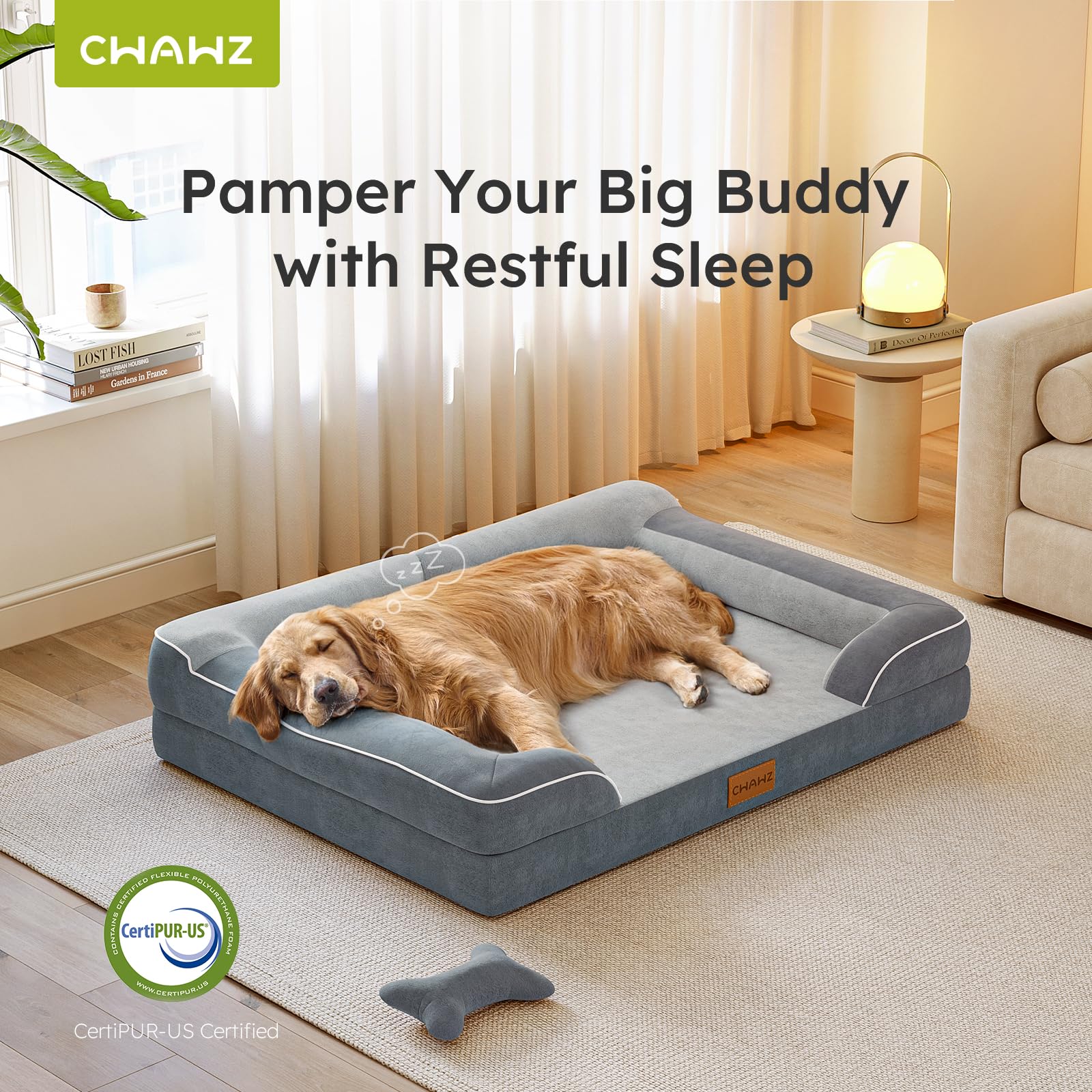CWAWZ XXL Dog Bed for Extra Large Dogs | Orthopedic Foam, Cooling Gel, Waterproof 53-Inch Velvet Bed