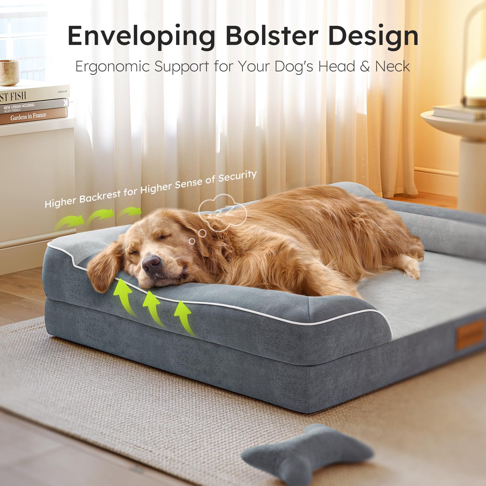 CWAWZ XXL Dog Bed for Extra Large Dogs | Orthopedic Foam, Cooling Gel, Waterproof 53-Inch Velvet Bed