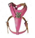 Deep Pink Leather Dog Harness with French Bulldog head motif