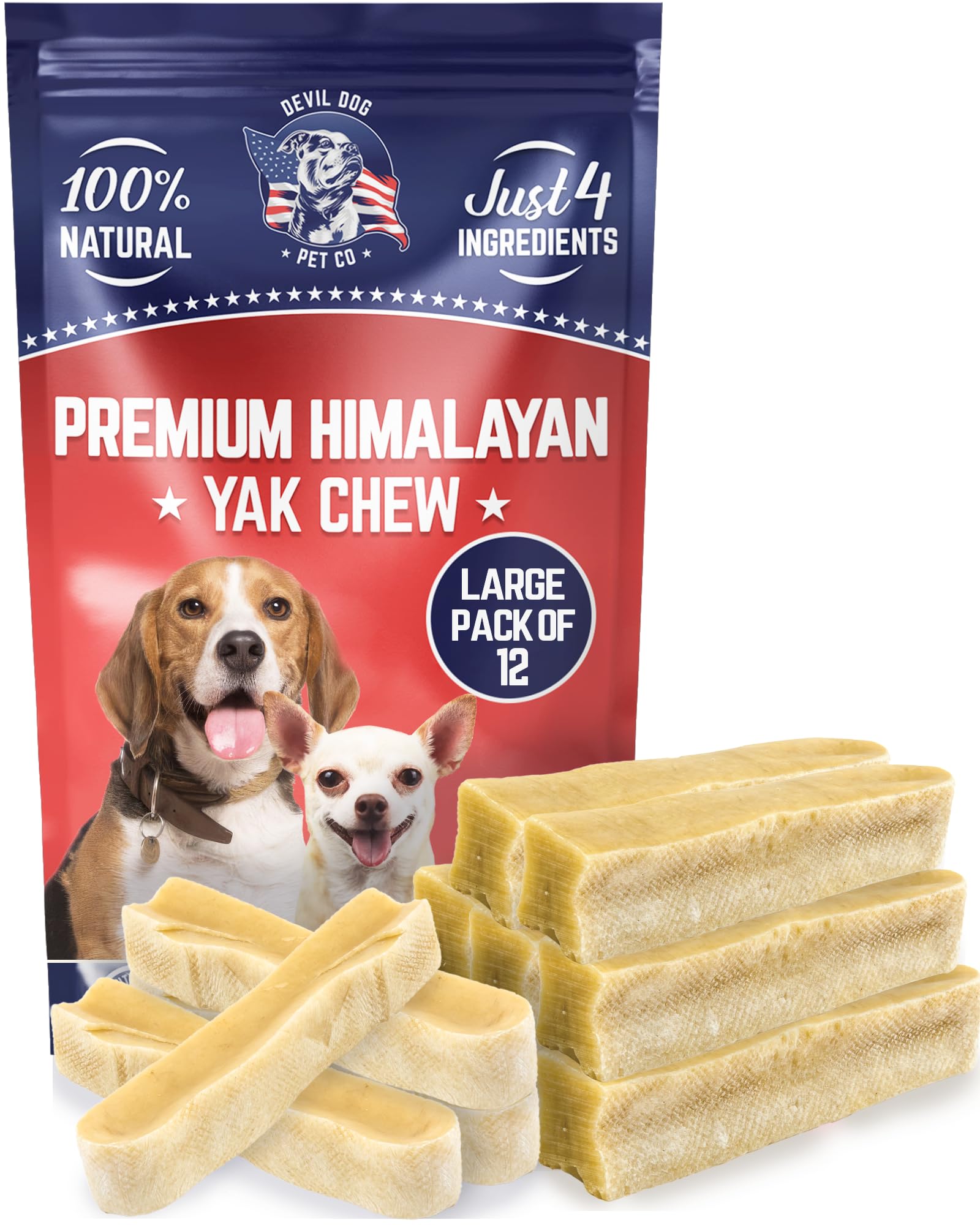 Devil Dog Pet Co. Himalayan Yak Cheese Dog Chews – Large 12 Pack, 100% Natural & Lactose-Free