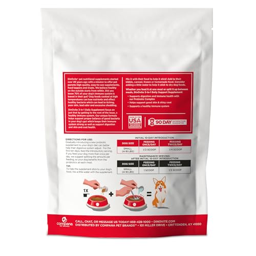Dinovite Dog Probiotics for Yeast, Itchy Skin & Ears – Small Dogs 1-18 lbs (90-Day Supply)