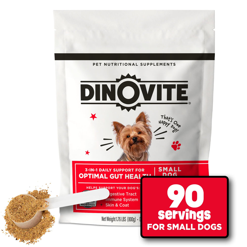 Dinovite Dog Probiotics for Yeast, Itchy Skin & Ears – Small Dogs 1-18 lbs (90-Day Supply)