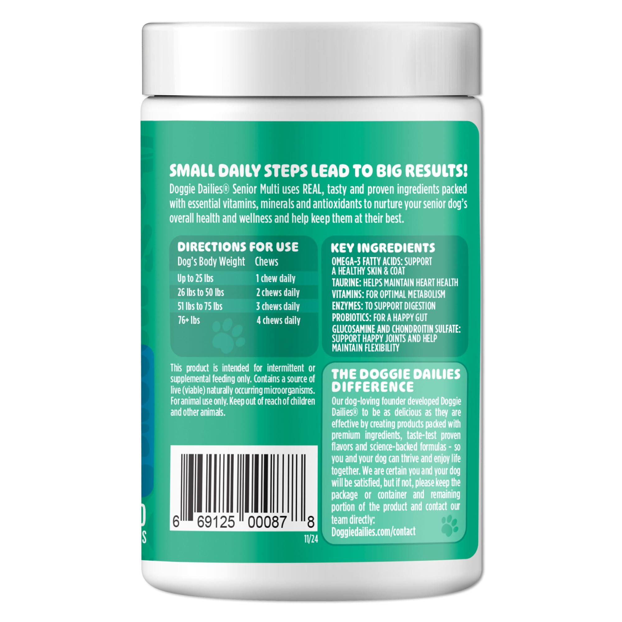 Doggie Dailies Senior Essentials Multivitamin for Dogs | Bacon Flavor Soft Chews | 120 Count