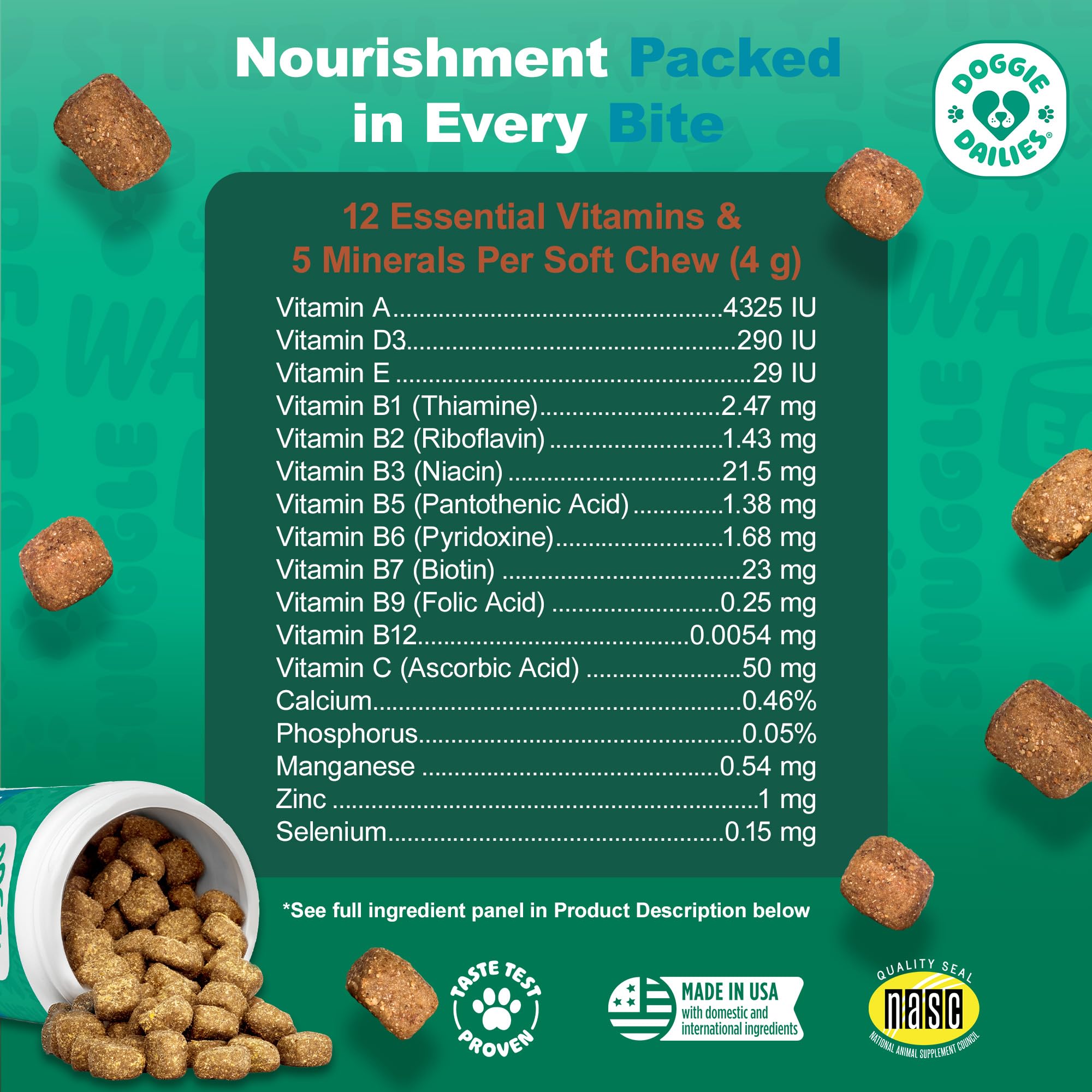 Doggie Dailies Senior Essentials Multivitamin for Dogs | Bacon Flavor Soft Chews | 120 Count