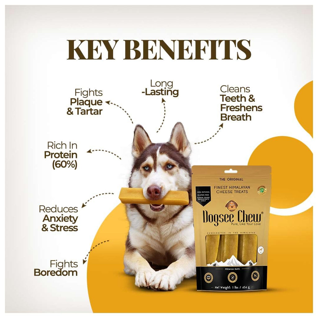 Dogsee Original Himalayan Yak Cheese Dog Chews 2lb (Large, 8 Bars) | Rawhide-Free & Long Lasting