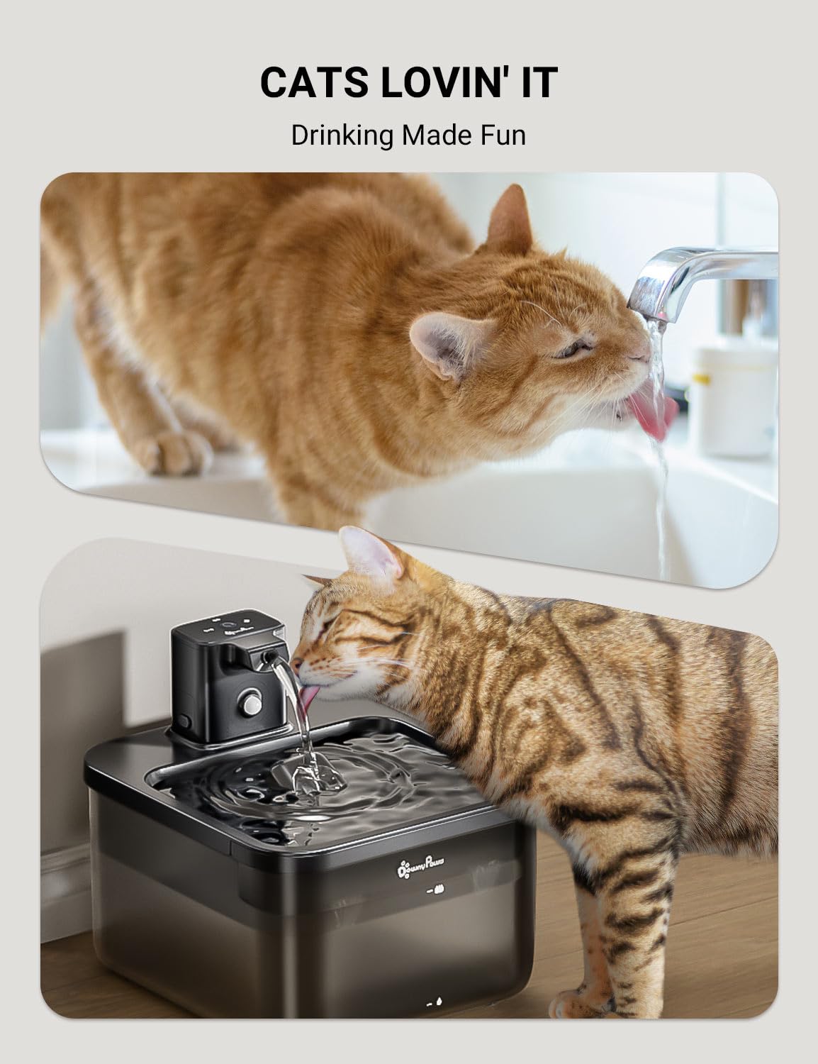 DownyPaws Battery Operated Cat Water Fountain – 84oz / 2.5L, Wireless, Motion Sensor, BPA-Free